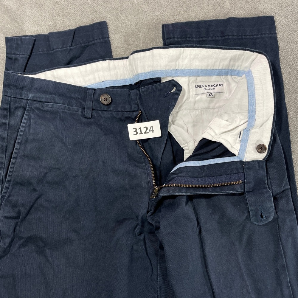 Spier & Mackay Chinos Mens 33 Navy‎ Blue Handmade Tailored Cotton Trousers